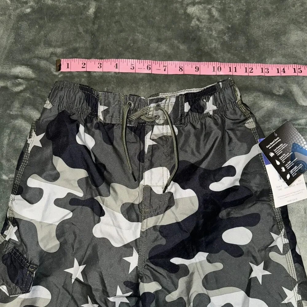 Kanu Surf Avalon Trunks Boys Medium Army Green Camo Swim Beach Quick Dry NWT‎